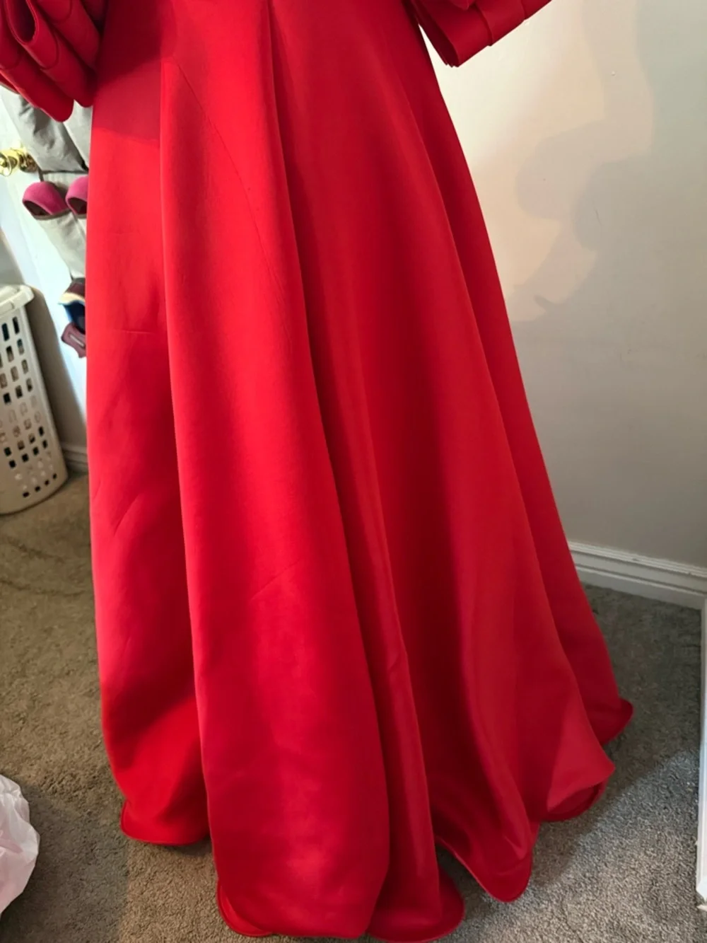 Off-Shoulder Red High-Low Ruffle Formal Dress - Picture 7 of 13